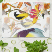 Linge De Cuisine Oiseaux exotiques du Paradis et fleurs Aquarelle (Plié)