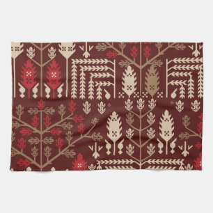 Linge De Cuisine Oiseaux Fleurs Motif bleu foncé