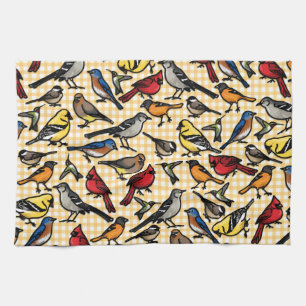 Linge De Cuisine Oiseaux jardins sur En vichy jaune