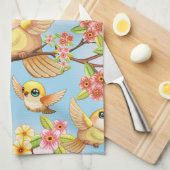 Linge De Cuisine Oiseaux mignons et heureux parmi les fleurs du pri (Quart Plié)