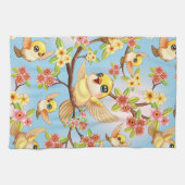 Linge De Cuisine Oiseaux mignons et heureux parmi les fleurs du pri (Horizontal)