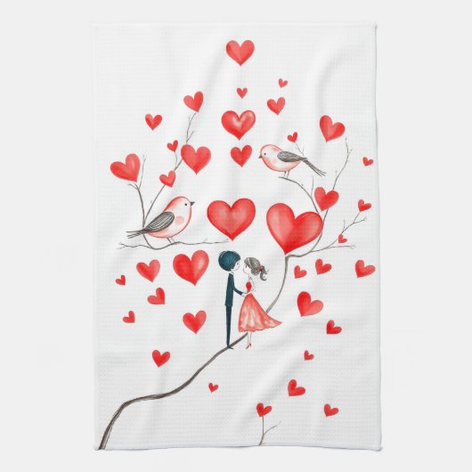 Linge De Cuisine Oiseaux pour la Saint-Valentin (Vertical)