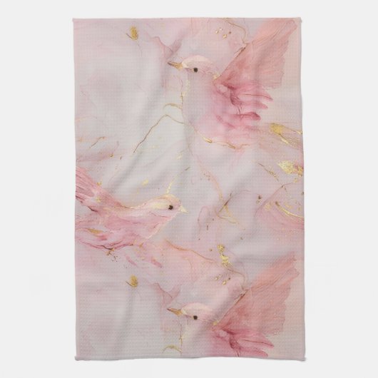Linge De Cuisine Oiseaux roses dorés (Vertical)