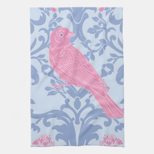 Linge De Cuisine Oiseaux roses mignons sur bleu clair (Vertical)