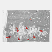 Linge De Cuisine Oiseaux rouges, Noël blanc (Horizontal)
