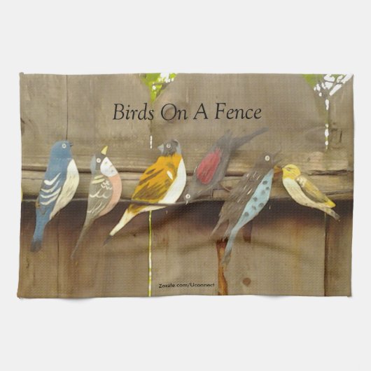 Linge De Cuisine Oiseaux sur une clôture - Rustique (Horizontal)