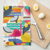 Linge De Cuisine Oiseaux tropicaux géométriques (Quart Plié)