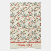 Linge De Cuisine Oiseaux Vacances de Noël Holly Red Berries (Vertical)