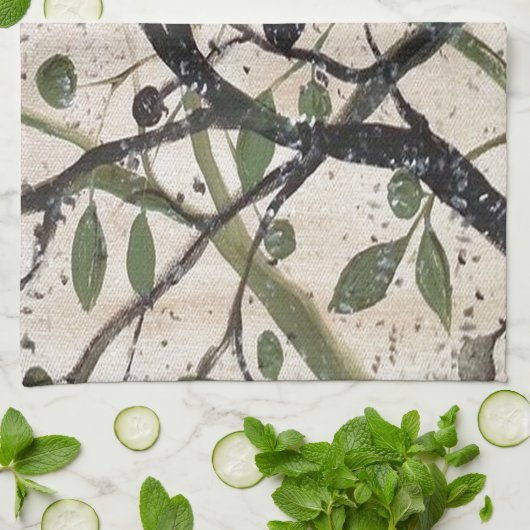 Linge De Cuisine Olive Branch Art Abstrait (Plié)