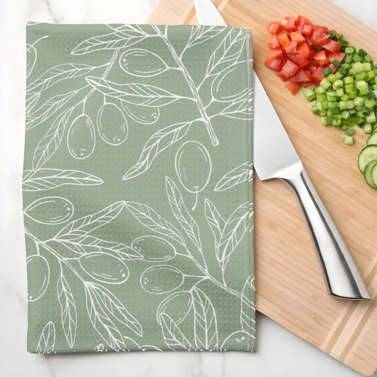 Linge De Cuisine Olive Branch Pattern Sage Green