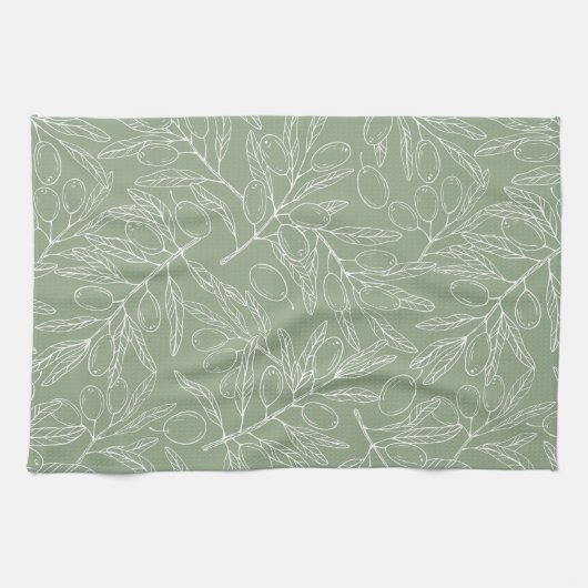 Linge De Cuisine Olive Branch Pattern Sage Green (Horizontal)