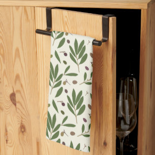Linge De Cuisine Olives minimalistes et branches - motif sans soudu