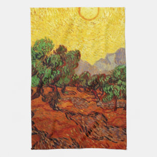 Linge De Cuisine Oliviers au ciel jaune et au soleil