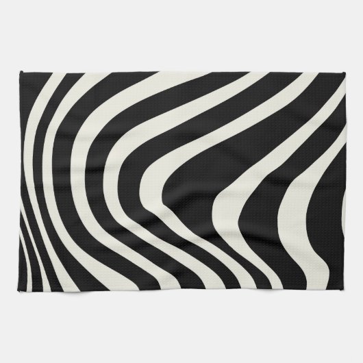 Linge De Cuisine Ondes de style rétro noir et blanc (Horizontal)