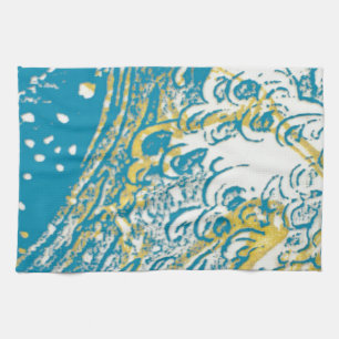 Linge De Cuisine Ondes tourbillonnantes bleues jaunes