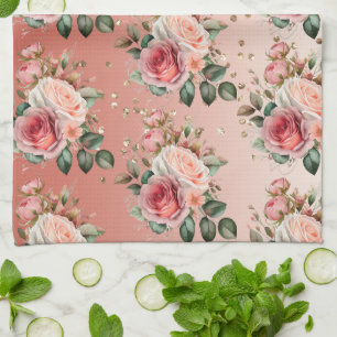 Linge De Cuisine Or Confetti rose Roses Floral