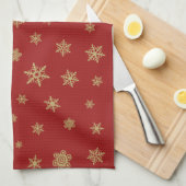 Linge De Cuisine Or de motif de flocons de neige sur le rouge (Quart Plié)