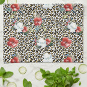 Linge De Cuisine Or Empreinte de léopard Rouge Blanc Floral (Plié)