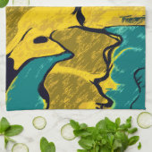 Linge De Cuisine Or et Turquoise Abstrait (Plié)