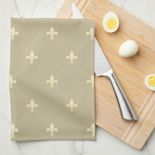 Linge De Cuisine Or Fleur de Lis Latte Brown