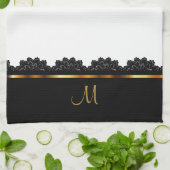 Linge De Cuisine Or métallique et dentelle assez noire (Plié)