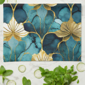 Linge De Cuisine Or Turquoise floral japonais (Plié)