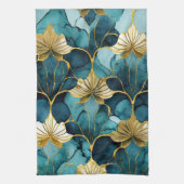 Linge De Cuisine Or Turquoise floral japonais (Vertical)