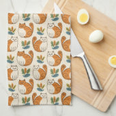 Linge De Cuisine Orange and White Cats Naive Art Style (Quart Plié)