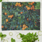 Linge De Cuisine Orange Arbre Vert Feuille Fruits Oranges (Plié)