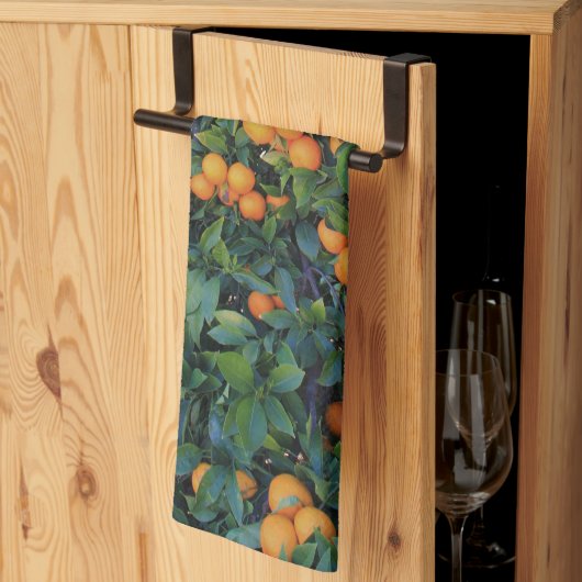 Linge De Cuisine Orange Arbre Vert Feuille Fruits Oranges (Pliage en tiers)