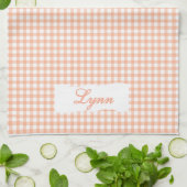 Linge De Cuisine Orange & Blanc Gingham Classique | Nom Personnalis (Plié)
