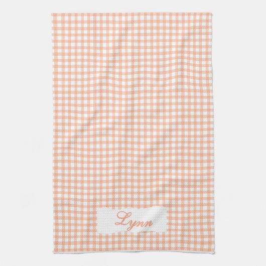 Linge De Cuisine Orange & Blanc Gingham Classique | Nom Personnalis (Vertical)