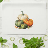 Linge De Cuisine Orange, Blanc & Vert Citrouille Automne Thème (Plié)