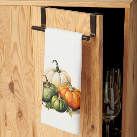 Linge De Cuisine Orange, Blanc & Vert Citrouille Automne Thème (Pliage en tiers)