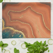 Linge De Cuisine Orange Bleu et Géode Or (Plié)