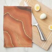 Linge De Cuisine Orange Bleu et Géode Or (Quart Plié)