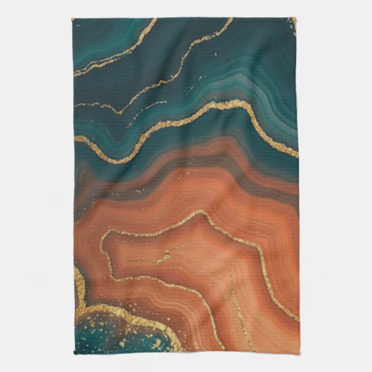 Linge De Cuisine Orange Bleu et Géode Or (Vertical)