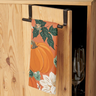 Linge De Cuisine Orange Boho Citrouille Automne motif floral