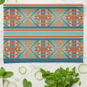 Linge De Cuisine Orange Brown Aqua Turquoise Blue Tribal Art (Plié)