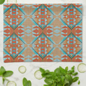 Linge De Cuisine Orange Brown Aqua Turquoise Blue Tribal Art (Plié)