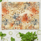 Linge De Cuisine Orange brûlée, Indigo fumé Abstrait Floral (Plié)