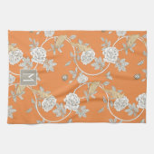 Linge De Cuisine Orange Chinoiserie Floral Monogramme (Horizontal)
