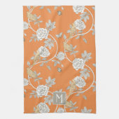 Linge De Cuisine Orange Chinoiserie Floral Monogramme (Vertical)