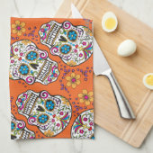 Linge De Cuisine Orange de Halloween de crâne de sucre (Quart Plié)