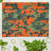 Linge De Cuisine Orange de sécurité et camouflage vert (Plié)