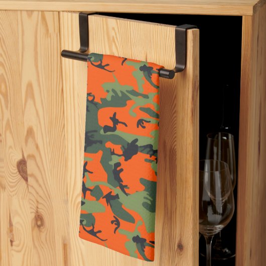 Linge De Cuisine Orange de sécurité et camouflage vert (Pliage en tiers)