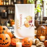 Linge De Cuisine Orange et Rouge à la mode Merci et Citrouille<br><div class="desc">Meilleur Cadeau Pour Vos Amis Et Votre Famille,  Texte De Thanksgiving Personnalisé Avec Les Couleurs D'Automne. Bon thanksgiving Avec Citrouilles Aquarellés Avec Fleurs. Idées pour vous décorer chez vous à Thanksgiving</div>