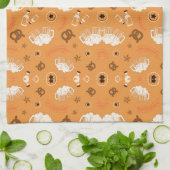 Linge De Cuisine Orange fabric pattern with white sheep (Plié)