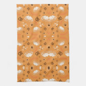 Linge De Cuisine Orange fabric pattern with white sheep (Vertical)