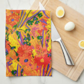 Linge De Cuisine Orange Floral gai (Quart Plié)